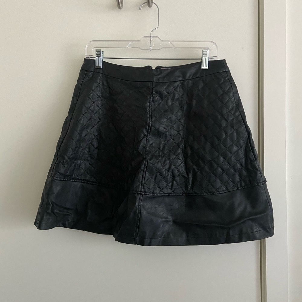 Harper Black Quilted Leather A-Line Skirt